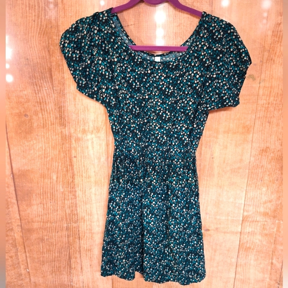 XHILARATION SIZE XS POLKA-DOT DRESS WITH POCKETS
